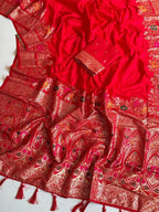 Red Georgette Saree - side drape view