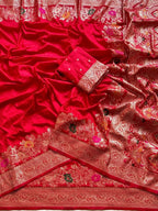 Red Georgette Saree - blouse and border close-up