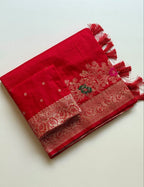 Red Georgette Saree - fabric texture close-up