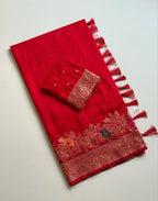 Red Georgette Saree - pallu design detail