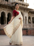 White Saree for women - full front view | Snyvia