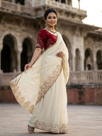 White Saree for women - full front view | Snyvia
