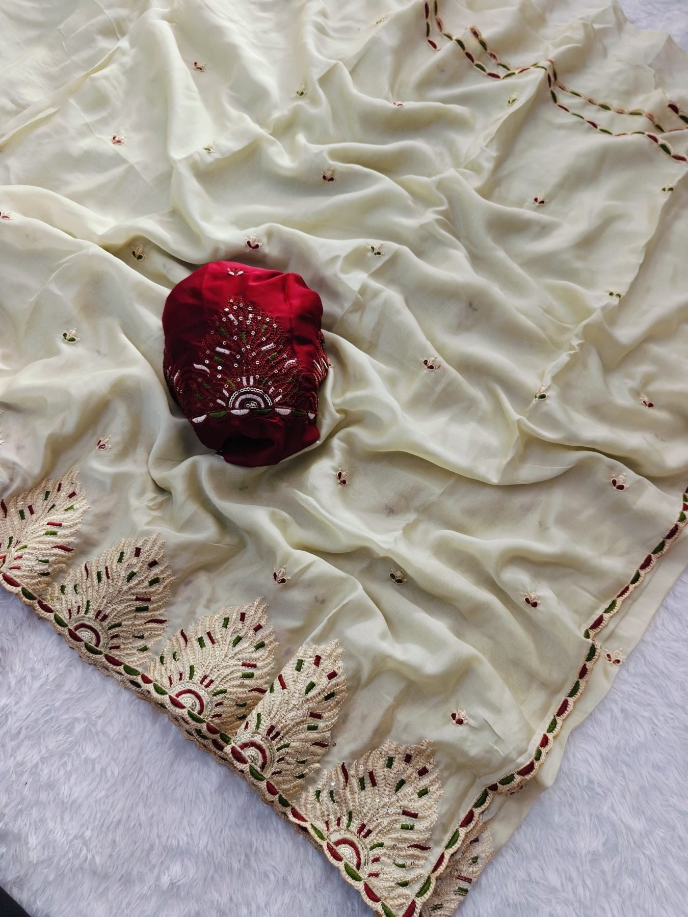 White Saree - embroidery work detail