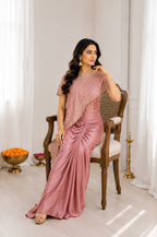 Peach Crepe Saree - drape and pallu detail