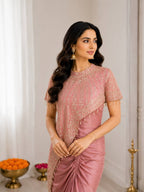 Peach Crepe Saree - blouse and border close-up