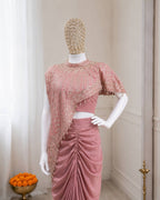 Peach Crepe Saree - Sequins embroidery work detail