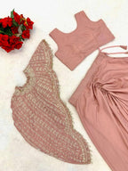 Peach Crepe Saree - Sequins pallu design detail