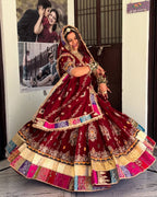 Red Digital Print Lehenga with Mirror Work and Gota Patti Detailing blouse and dupatta detail