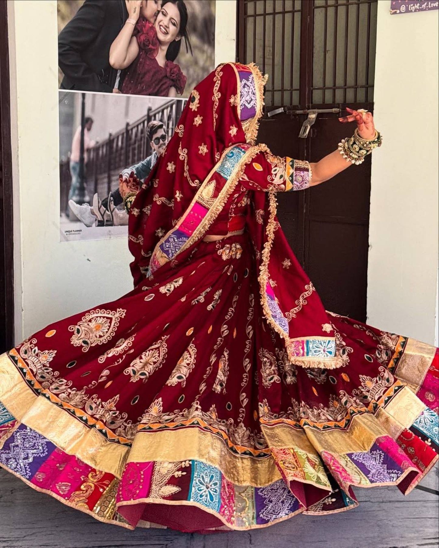 Red Digital Print Lehenga with Mirror Work and Gota Patti Detailing colour variant view