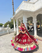 Red Digital Print Lehenga with Mirror Work and Gota Patti Detailing styling view