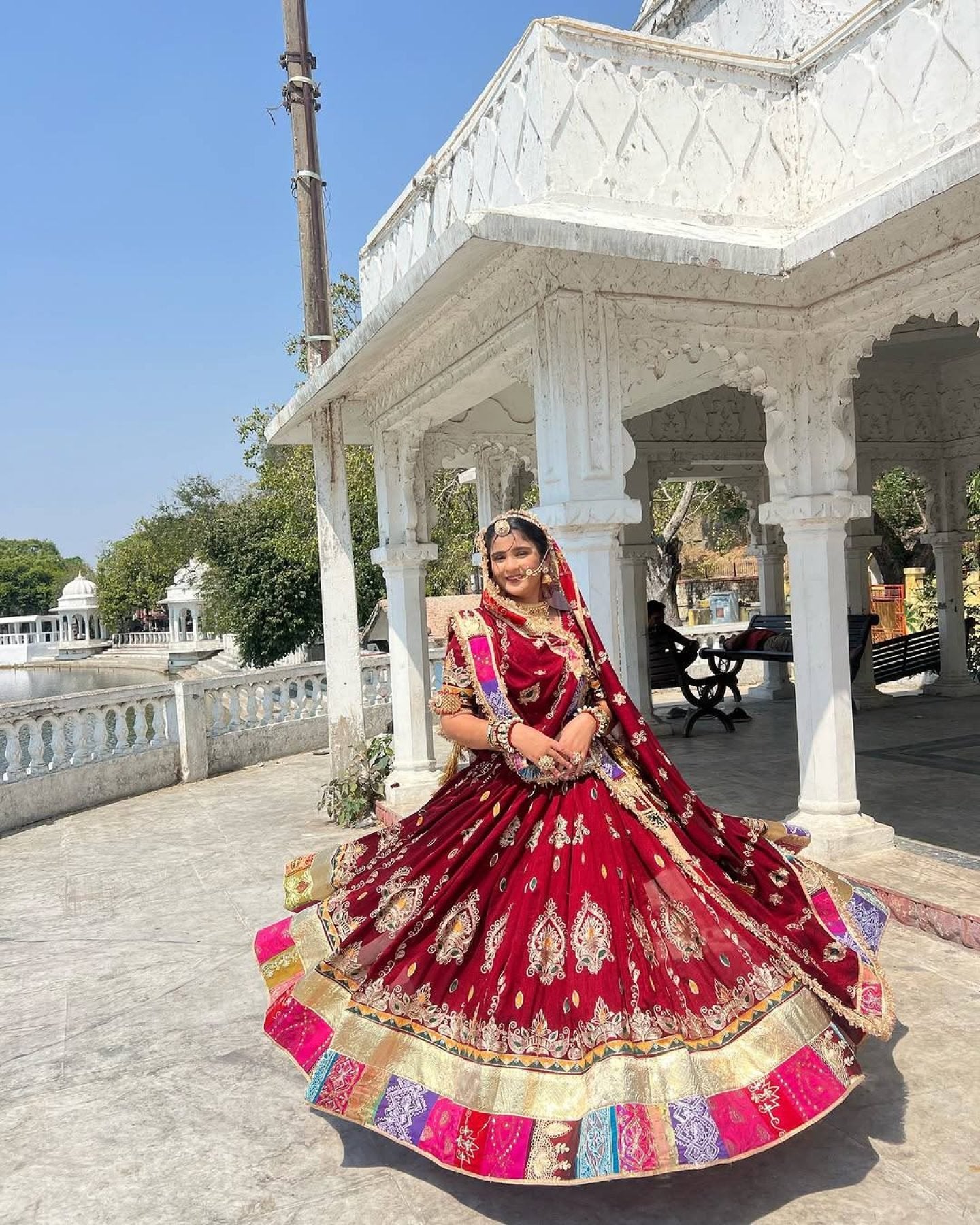 Red Digital Print Lehenga with Mirror Work and Gota Patti Detailing styling view