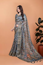 This elegant grey saree showcases Saree