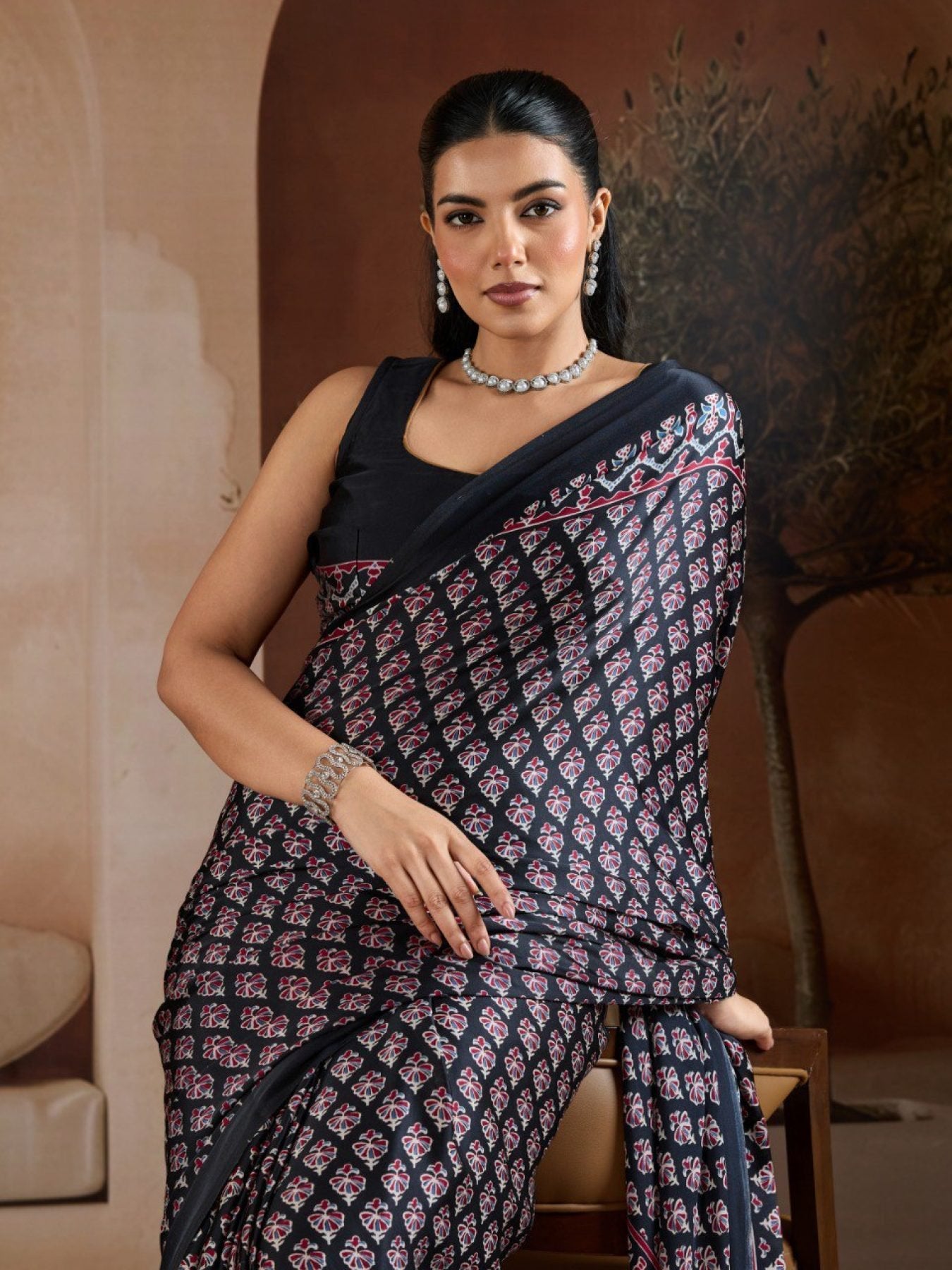Black Georgette Saree - fabric texture close-up
