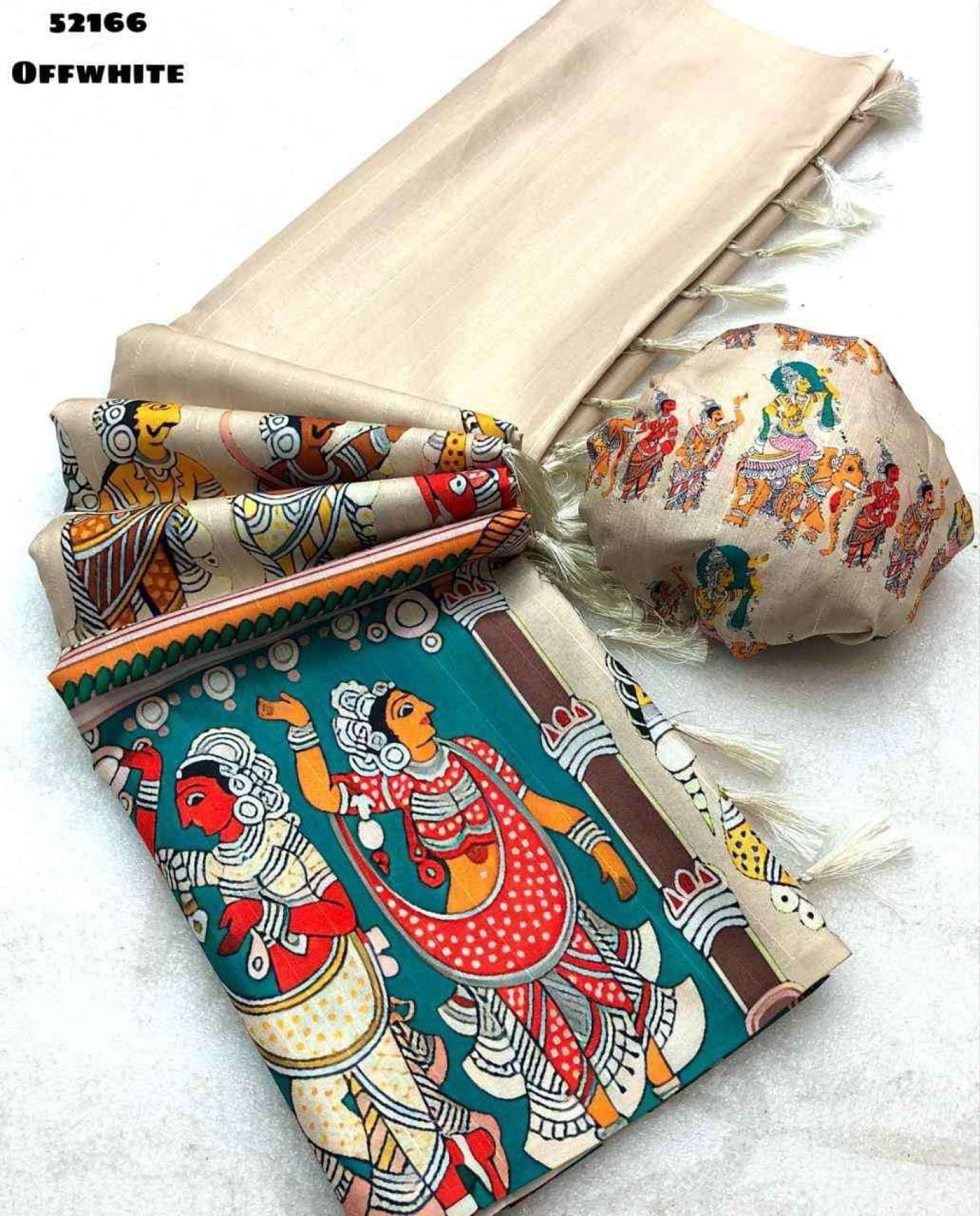 Cream Silk Saree - side drape view