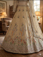 Cream Rangoli Silk Lehenga with Heavy Sequins Embroidery and Dupatta styling view