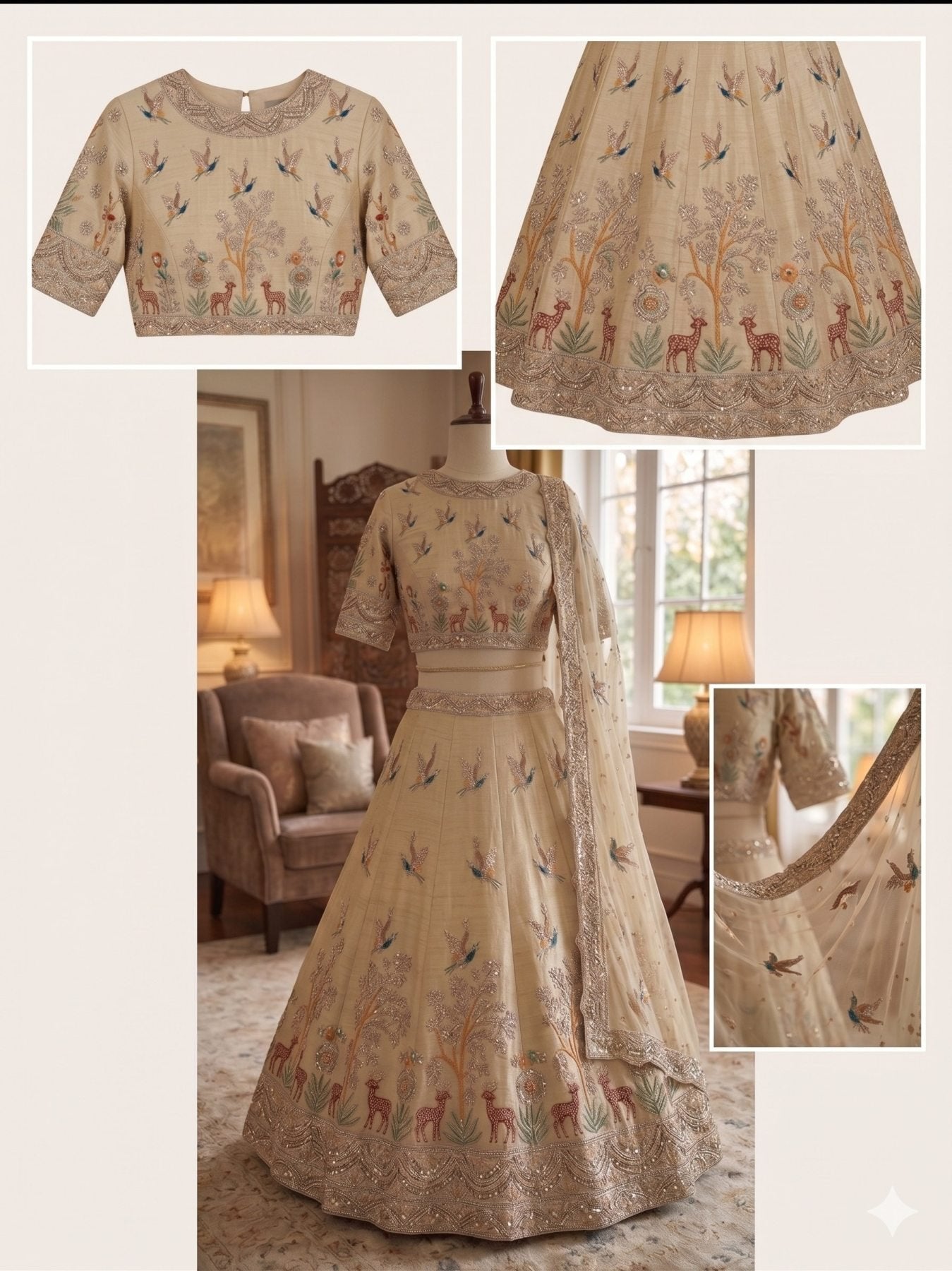 Cream Rangoli Silk Lehenga with Heavy Sequins Embroidery and Dupatta colour variant view