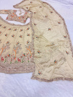 Cream Rangoli Silk Lehenga with Heavy Sequins Embroidery and Dupatta full drape view