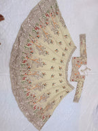 Cream Rangoli Silk Lehenga with Heavy Sequins Embroidery and Dupatta blouse and dupatta detail