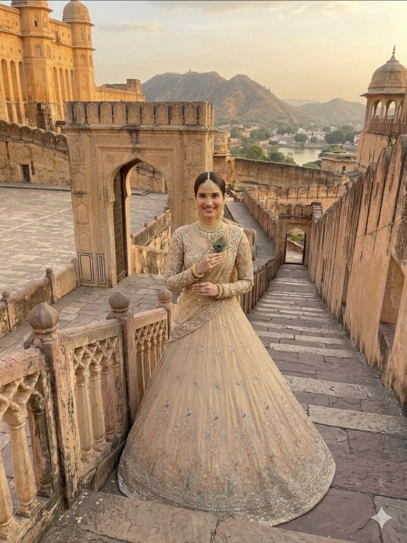 Cream Rangoli Silk Lehenga with Heavy Sequins Embroidery and Dupatta fabric texture detail
