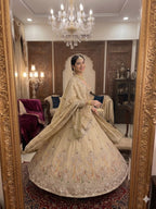 Cream Rangoli Silk Lehenga with Heavy Sequins Embroidery and Dupatta back view