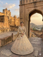 Cream Rangoli Silk Lehenga with Heavy Sequins Embroidery and Dupatta styling view