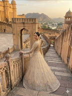 Cream Rangoli Silk Lehenga with Heavy Sequins Embroidery and Dupatta colour variant view