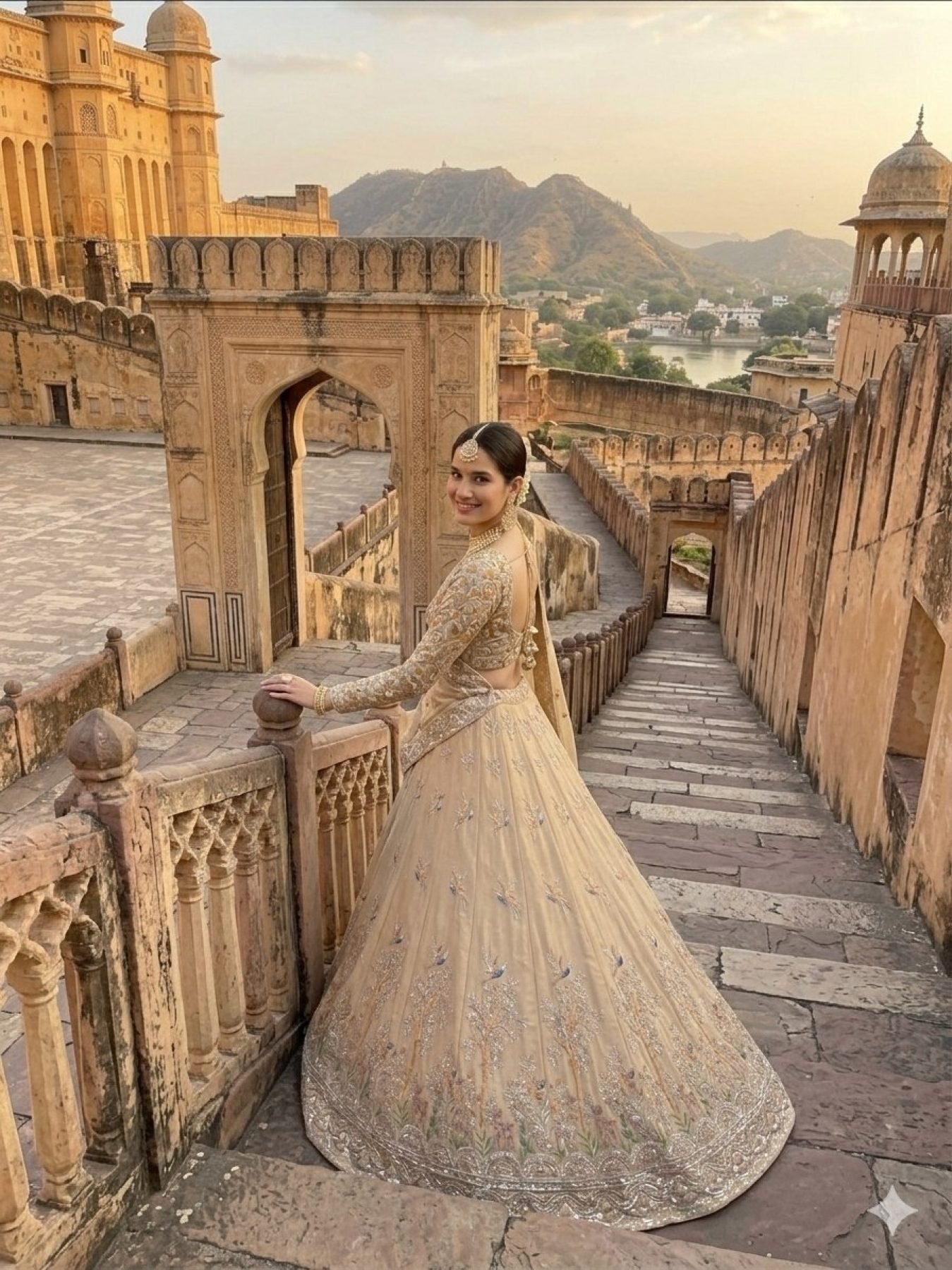 Cream Rangoli Silk Lehenga with Heavy Sequins Embroidery and Dupatta colour variant view