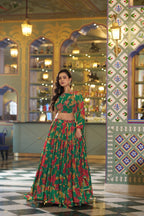 Floral Printed Marble Lehenga Choli with Lace Border Dupatta colour variant view
