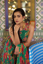 Floral Printed Marble Lehenga Choli with Lace Border Dupatta full drape view