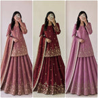 Embroidered Fandy Silk Outfit for Festive Wear Lehenga fabric texture detail