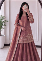 Embroidered Fandy Silk Outfit for Festive Wear Lehenga styling view