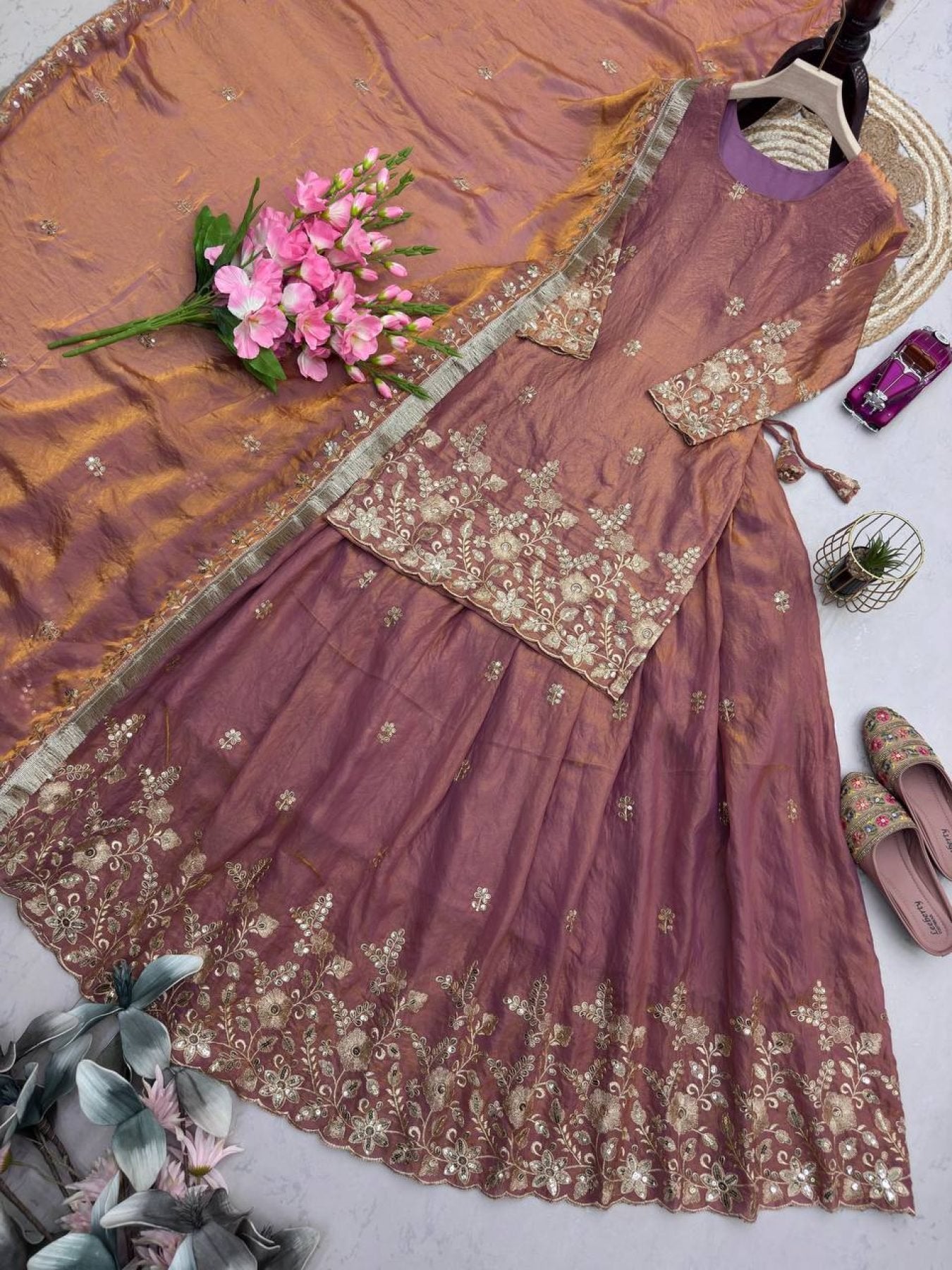 Embroidered Fandy Silk Outfit for Festive Wear Lehenga colour variant view