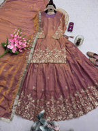 Embroidered Fandy Silk Outfit for Festive Wear Lehenga front view