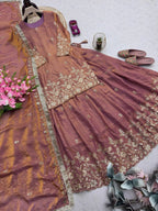 Embroidered Fandy Silk Outfit for Festive Wear Lehenga full drape view