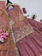 Embroidered Fandy Silk Outfit for Festive Wear Lehenga blouse and dupatta detail