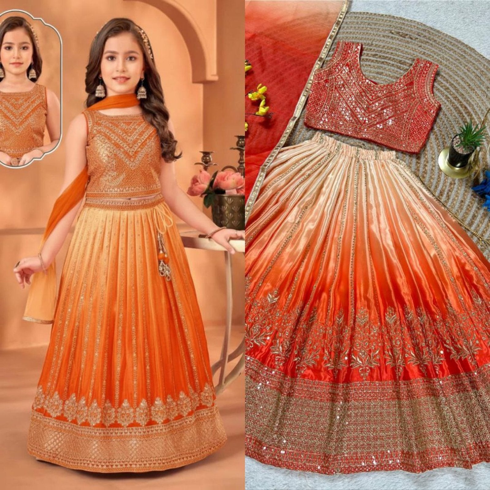 Chinon Silk Lehenga Choli with Sequins Work for Party Wear blouse and dupatta detail
