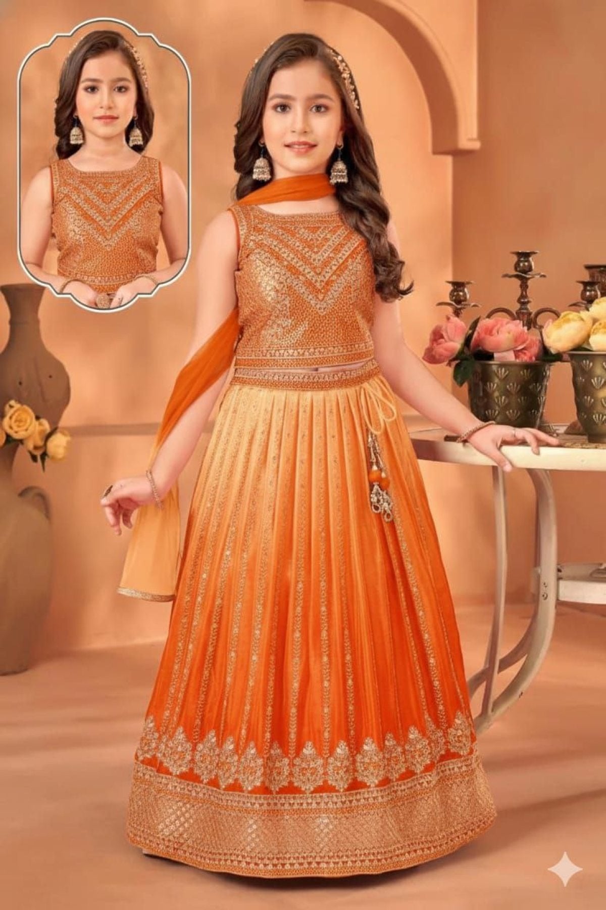 Chinon Silk Lehenga Choli with Sequins Work for Party Wear embroidery close-up