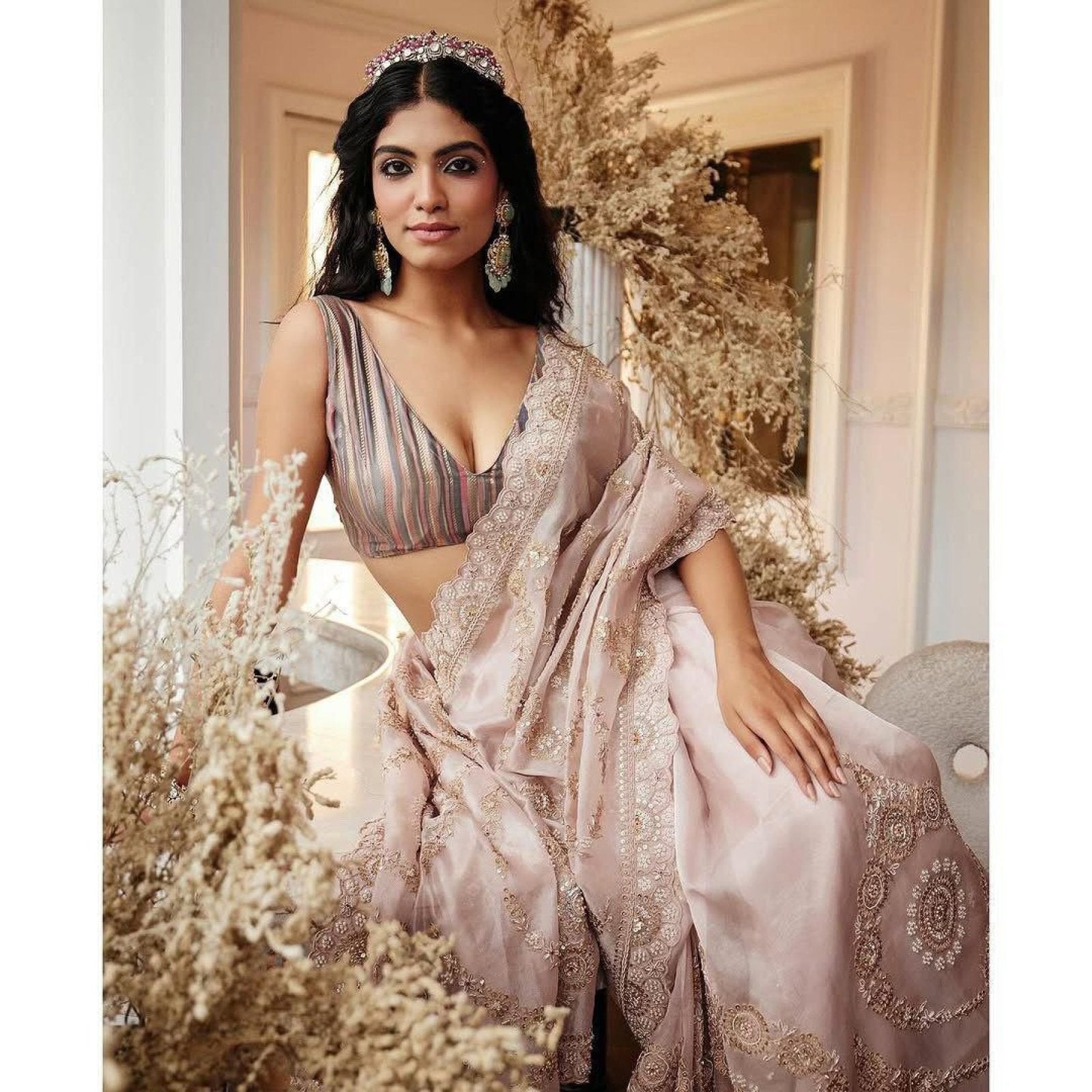 Organza Saree - side drape view