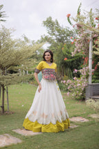 Roman Fabric Navratri Lehenga Choli with Kutchi Gamthi Embroidery Work colour variant view