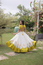 Roman Fabric Navratri Lehenga Choli with Kutchi Gamthi Embroidery Work detailed view
