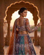 Soft Butterfly Net Lehenga Choli with Heavy Sequins Embroidery fabric texture detail