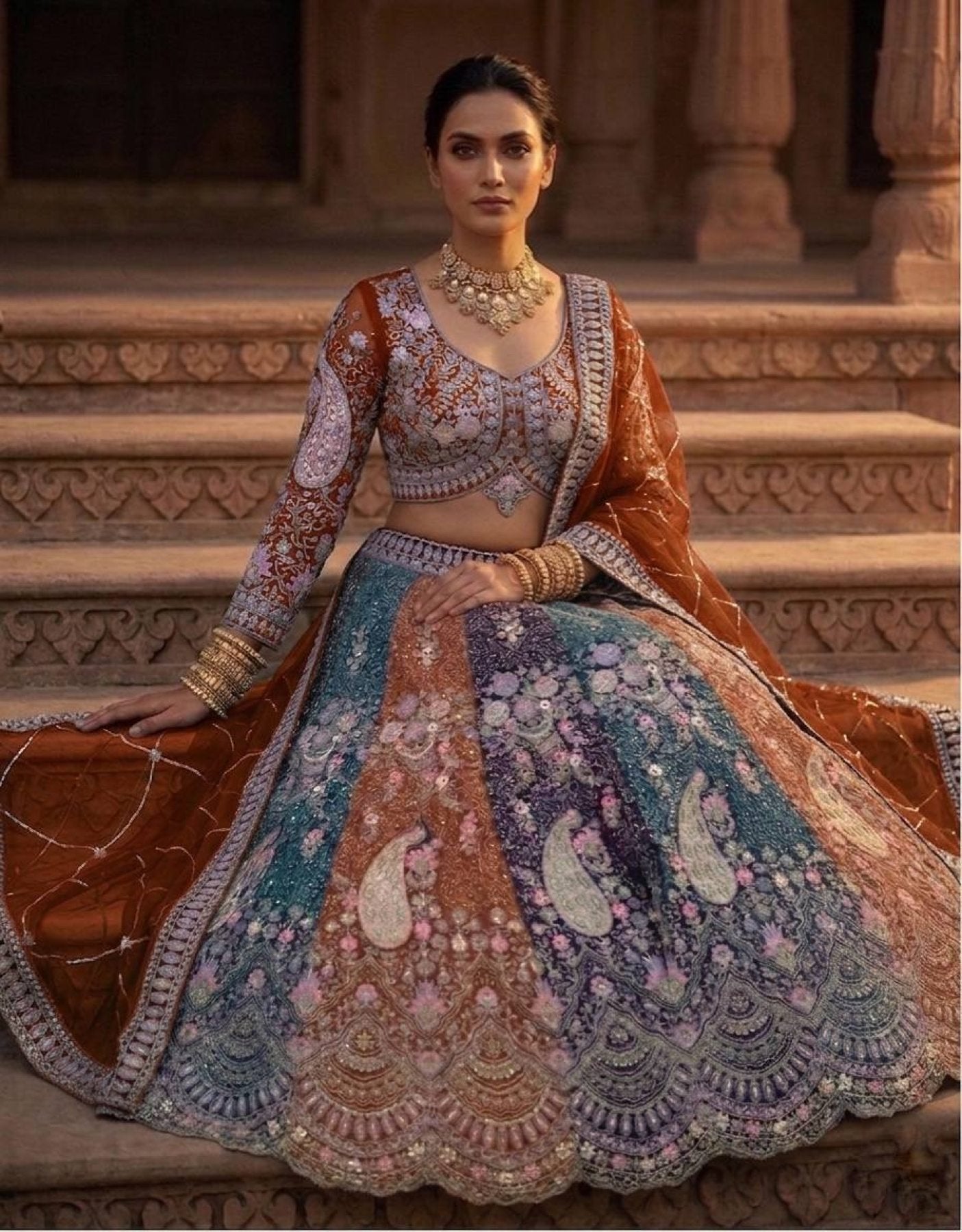 Soft Butterfly Net Lehenga Choli with Heavy Sequins Embroidery back view