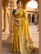 Yellow Cotton Saree for women - full front view | Snyvia