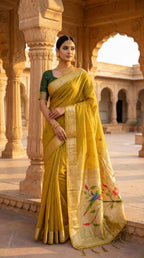 Yellow Cotton Saree - drape and pallu detail