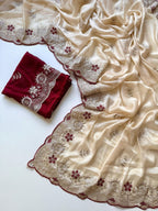 Cream Saree - blouse and border close-up