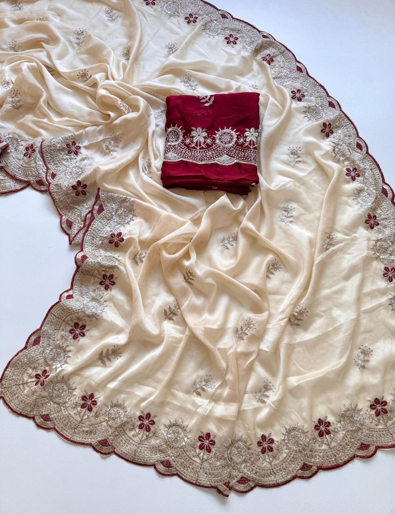 Cream Saree - fabric texture close-up