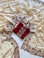 Cream Saree - Embroidery embroidery work detail
