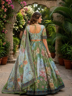 Tabby Silk Lehenga Set with Rich Digital Print and Embroidered Dupatta back view