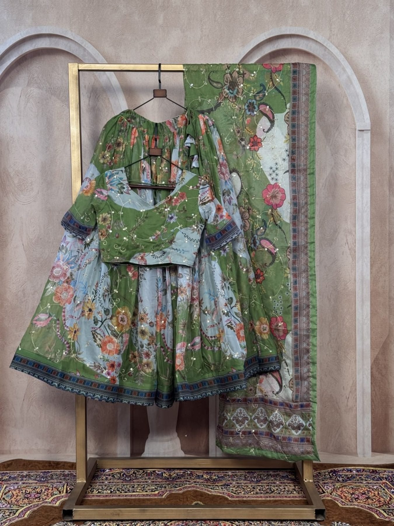 Tabby Silk Lehenga Set with Rich Digital Print and Embroidered Dupatta colour variant view
