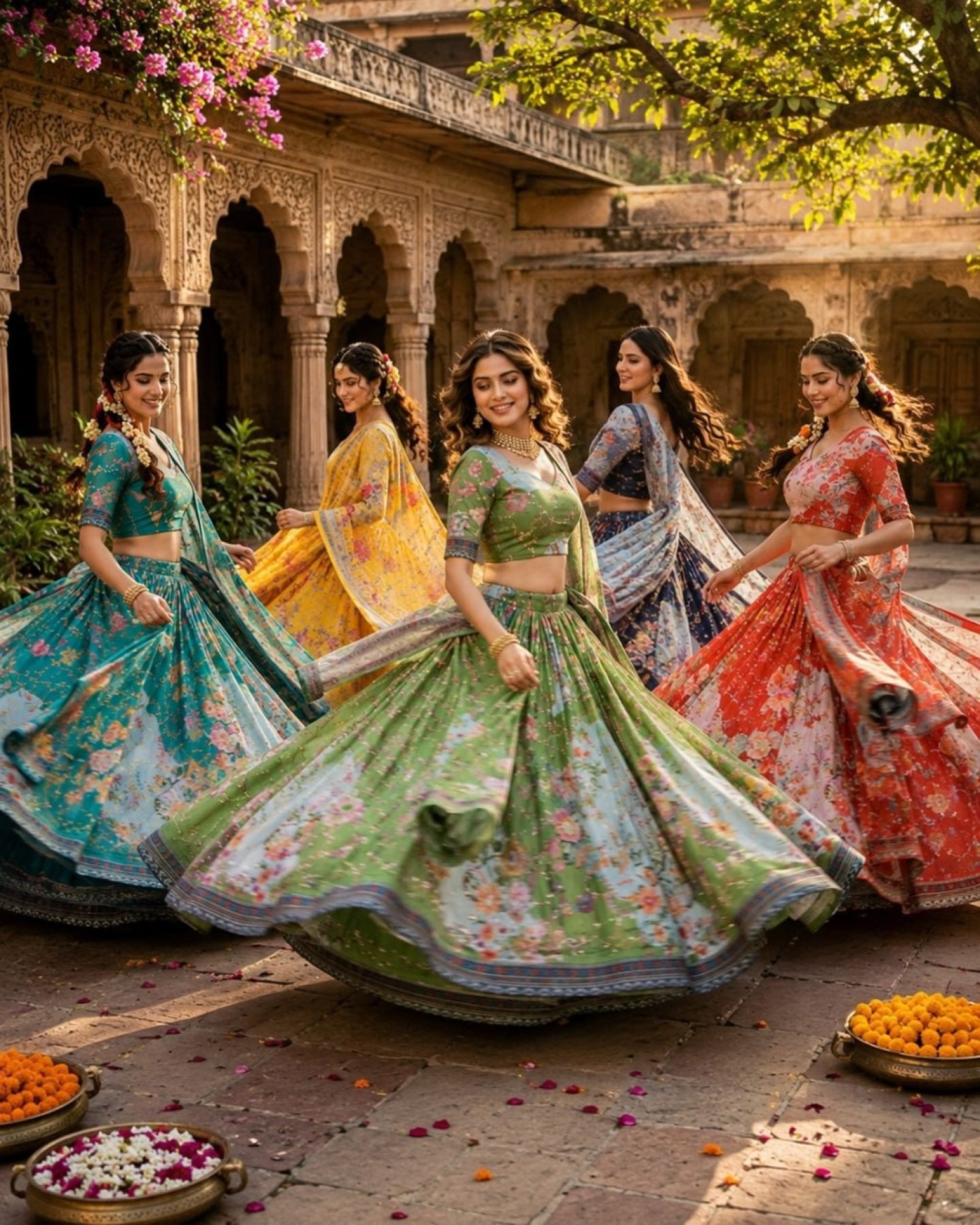 Tabby Silk Lehenga Set with Rich Digital Print and Embroidered Dupatta styling view